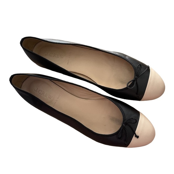 *SOLD* J.Crew Women's Ballet Leather Flats with Cap Tie in Black & Tan US 10 - Picture 1 of 12